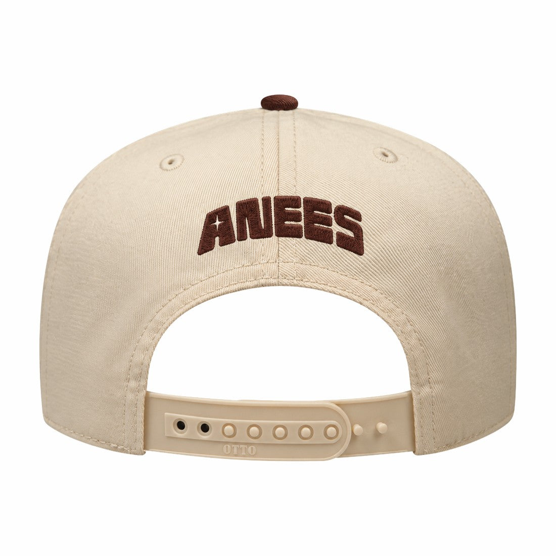 Honey snapback from behind, ANEES embroidered above the strap